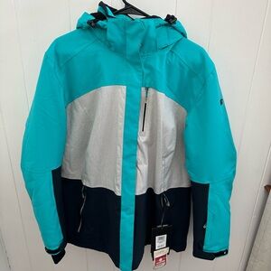 Teal and Gray Hooded Ski Jacket